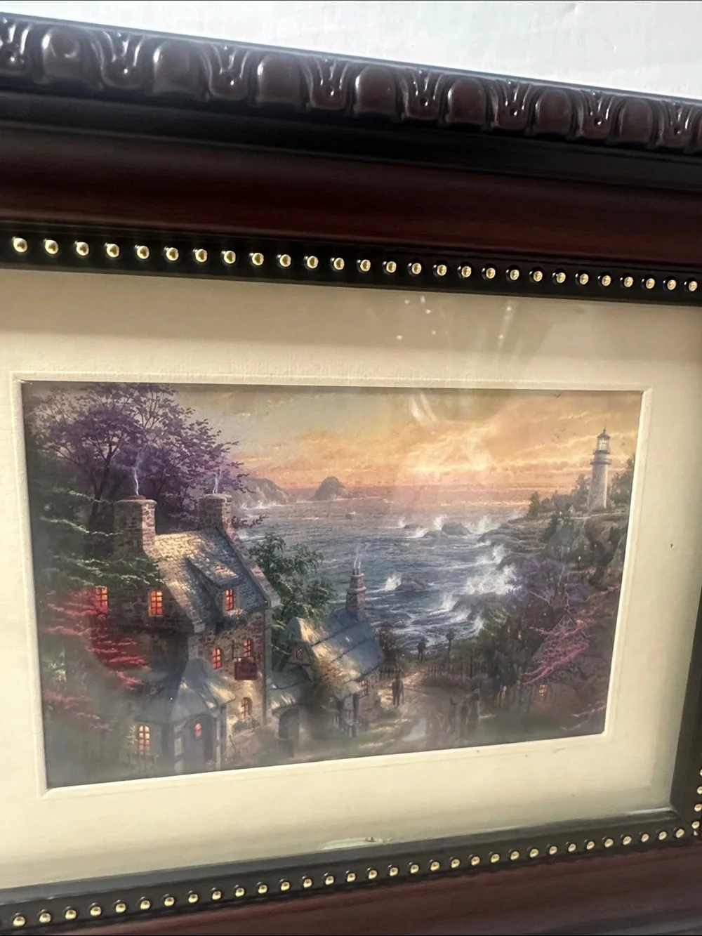 Framed Dual-Scene Landscape Print in Deep Brown Frame by Thomas Kinkade.